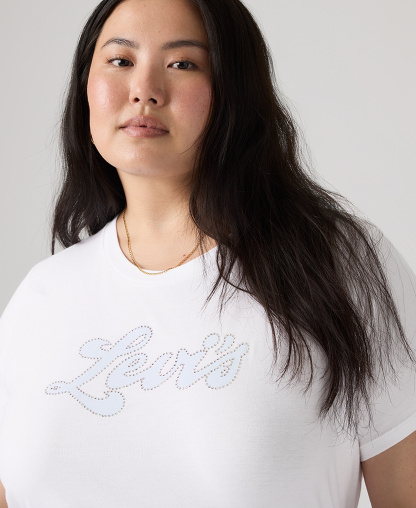 Levi's Plus Size Rhinestone Perfect Graphic Logo Cotton T-Shirt - Rhinestone Sporty Levis Bright White