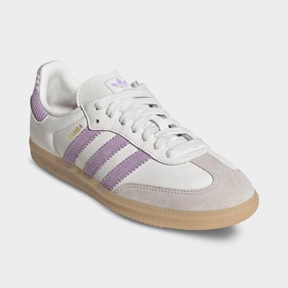 Big Kids' adidas Originals Samba OG Casual Shoes - Part 2 - Cloud White/Powder Plum/Gum - Both shoes facing left