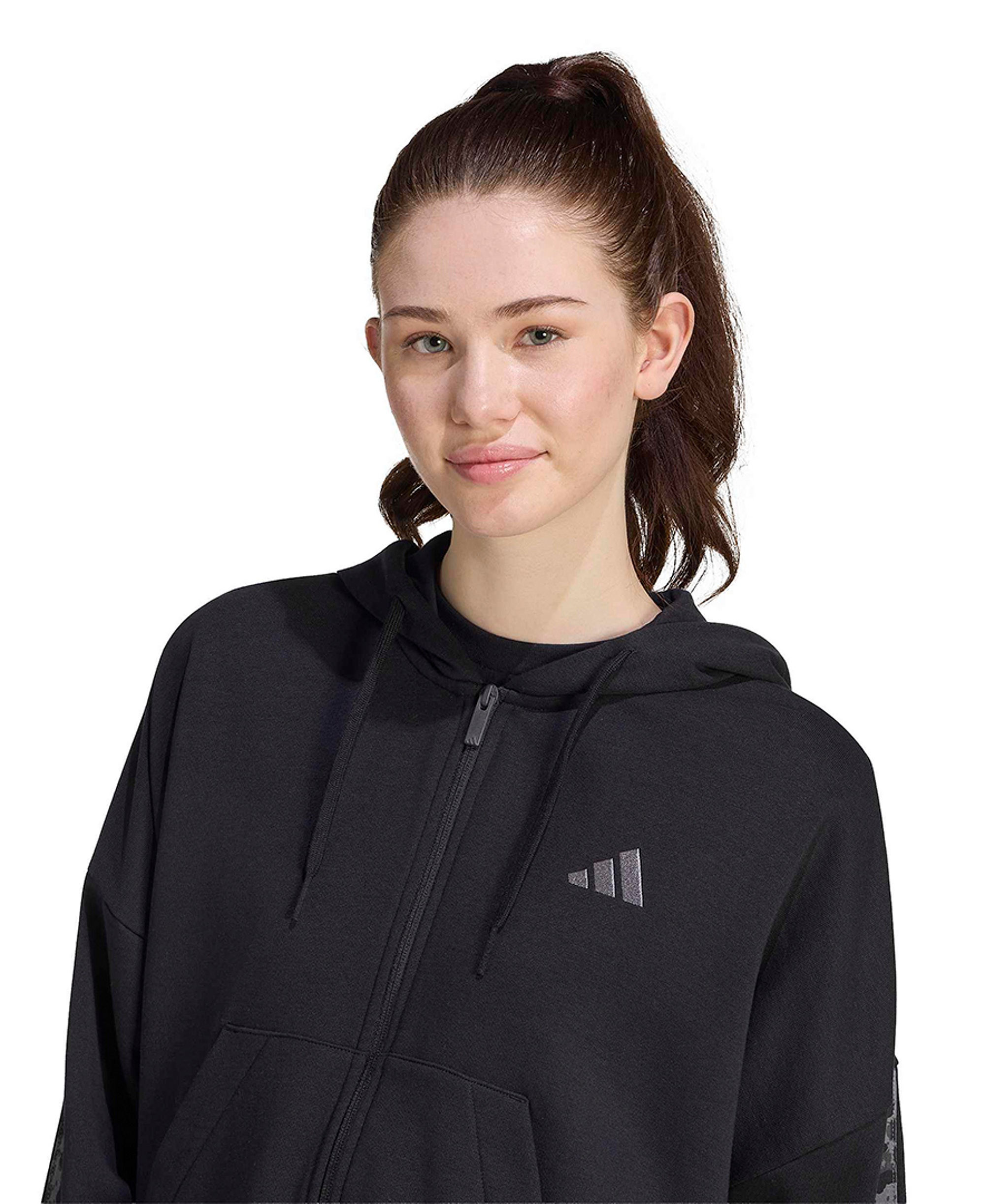 adidas Women's Seasonal Essentials Animal Print 3-Stripes Hooded Track Jacket - Black/multicolor/grey Four