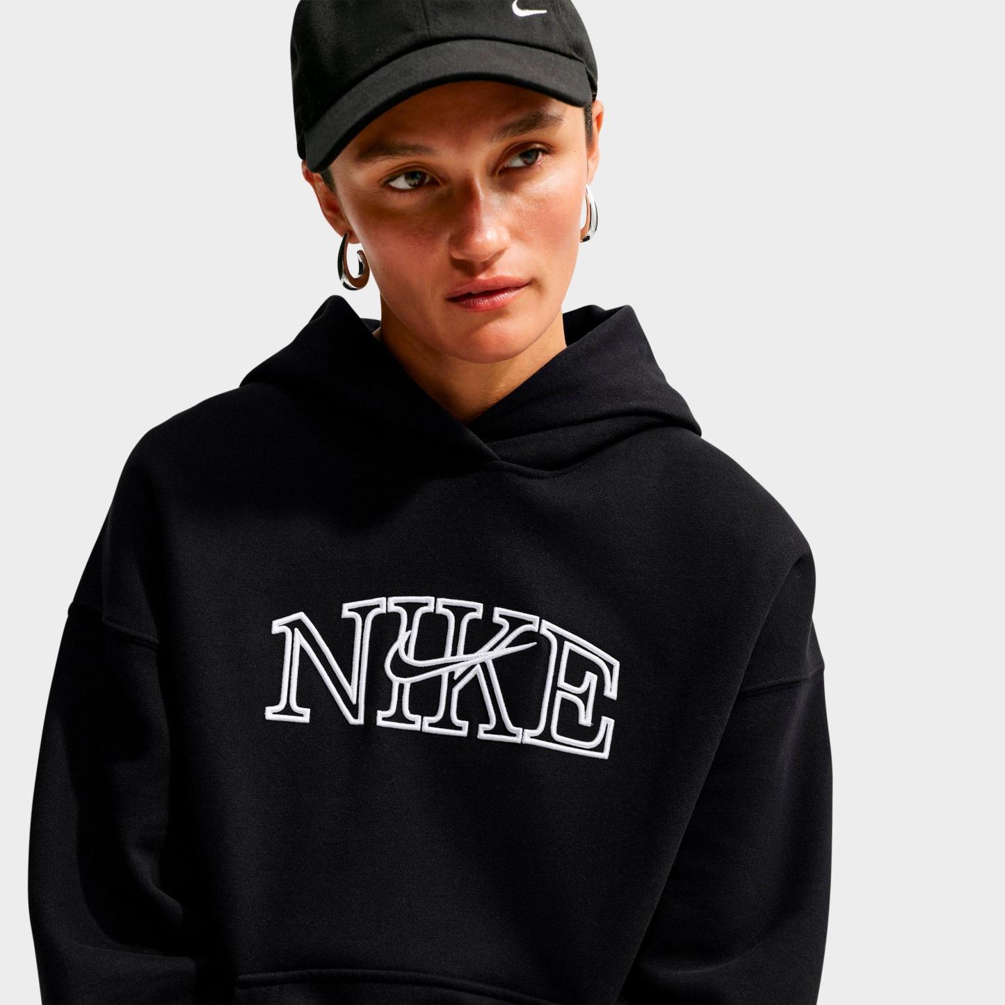 Women's Nithtke Studio Fleece Medium Weight "Graphic Pack" Logo Oversized Pullover Hoodie - Total Black/White