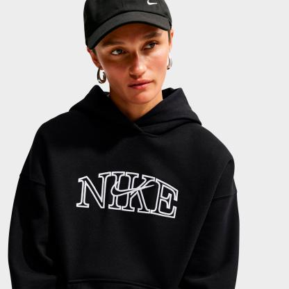 Women's Nithtke Studio Fleece Medium Weight "Graphic Pack" Logo Oversized Pullover Hoodie - Total Black/White