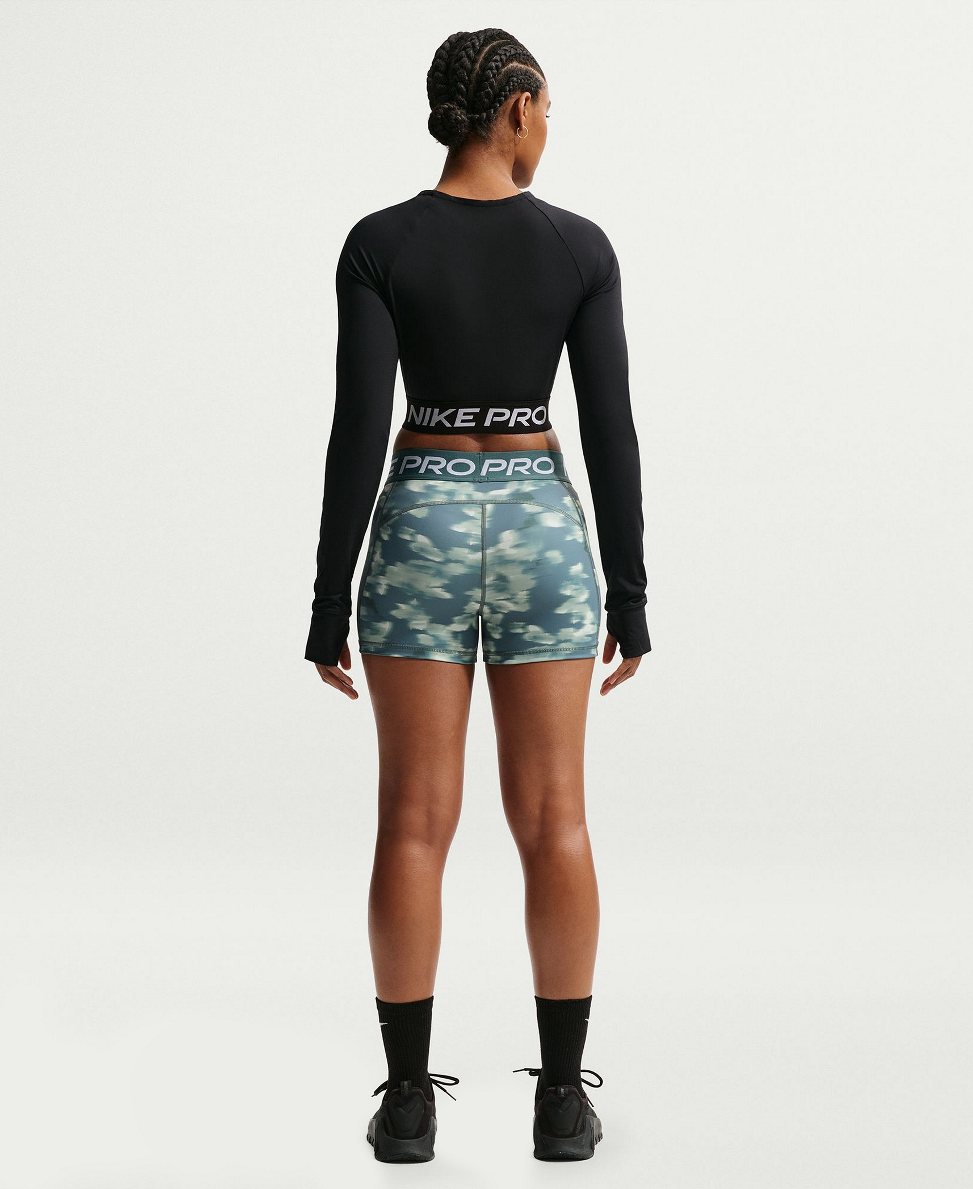 Nike Women's Pro 3" Mid-Rise Printed Biker Shorts - Mineral Slate/white