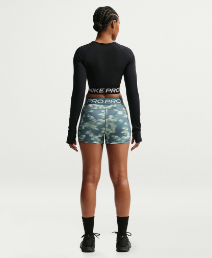 Nike Women's Pro 3" Mid-Rise Printed Biker Shorts - Mineral Slate/white
