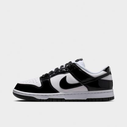 Women's Nithtke Dunk Low SE Casual Shoes - White/White/Metallic Silver/Black - Left shoe facing left. Outside of the shoe.