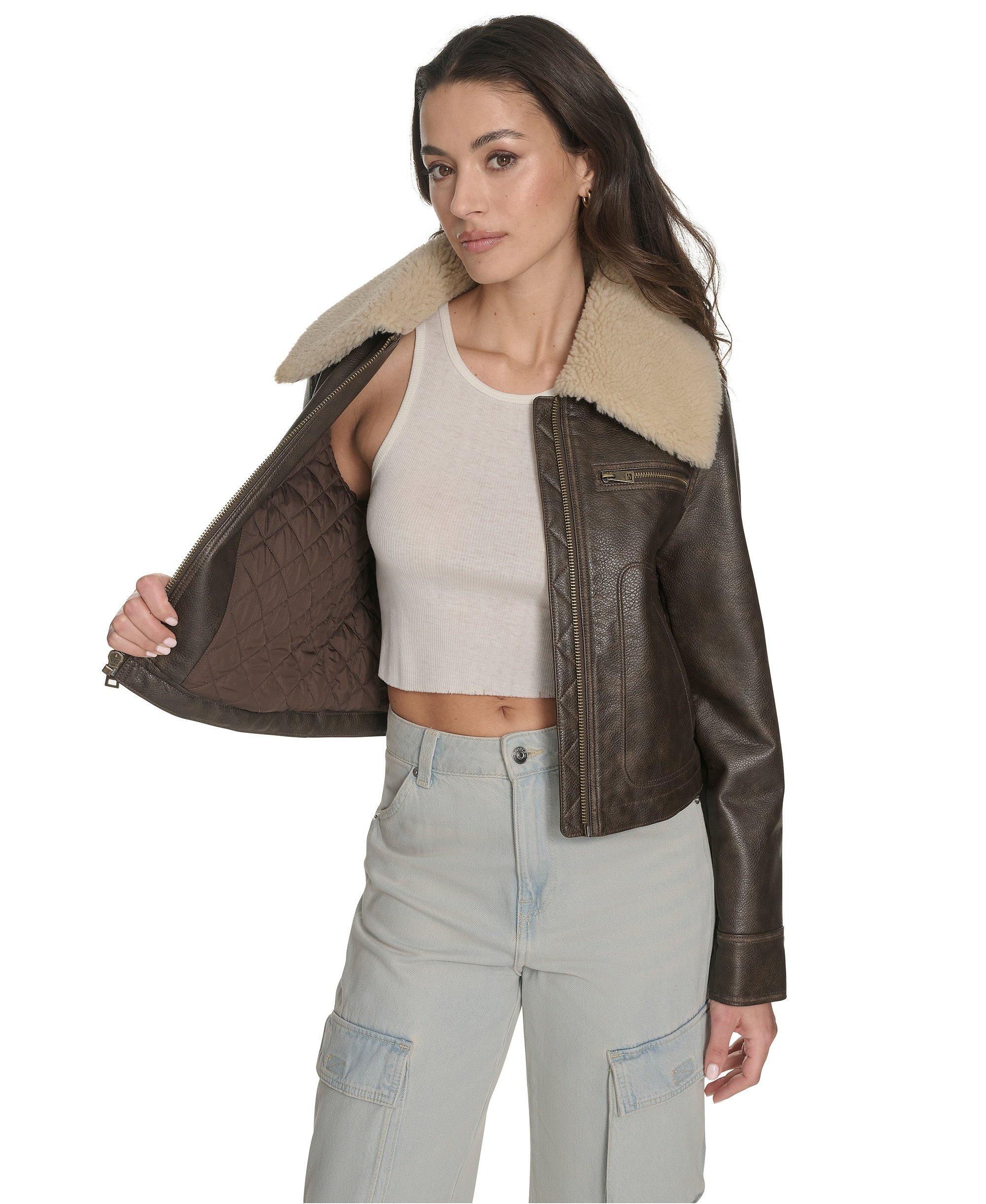 Levi's Women's Regular Faux Leather Aviator Jacket - Brown