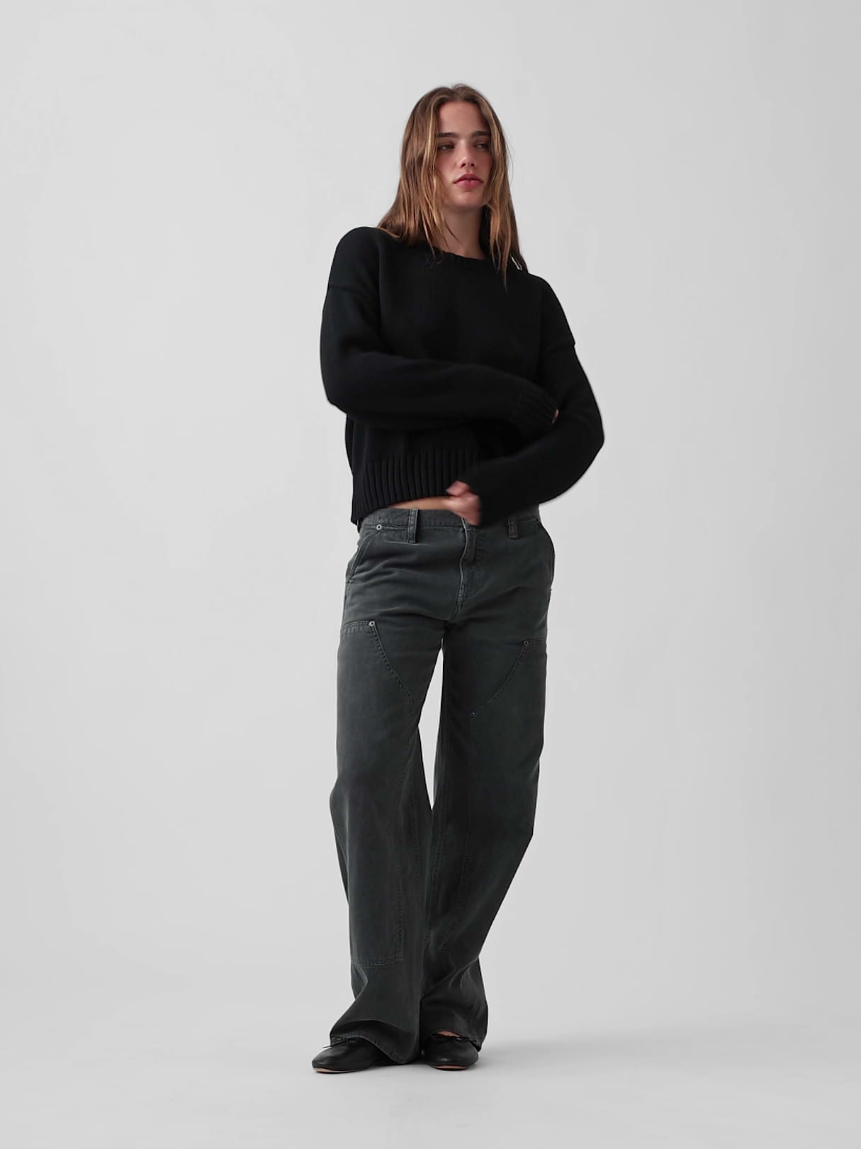 100% Cotton Oversized Crop Sweater - Basic black