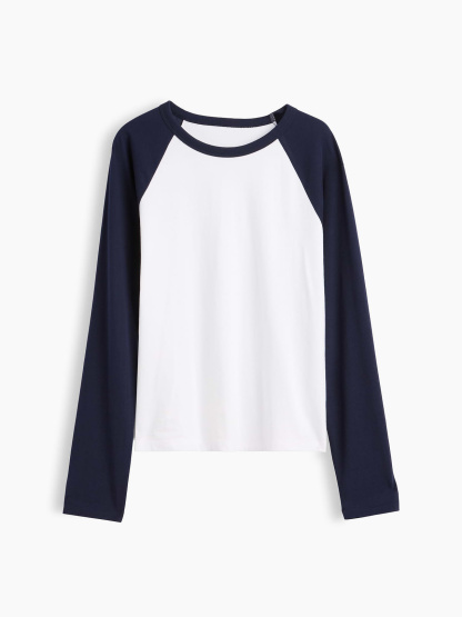 Organic Cotton VintageSoft Raglan T-Shirt - White & navy blue