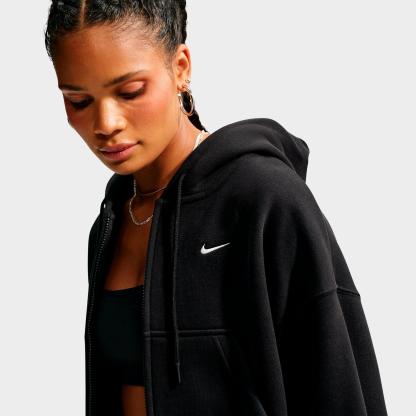 Women's Nithtke Studio Fleece Medium-Weight Oversized Cropped Full-Zip Hoodie - Total Black/Sail