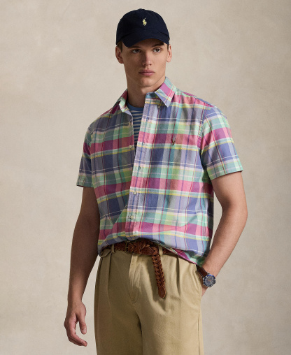Polo Ralph Lauren Men's Classic-Fit Short-Sleeve Oxford Shirt - Jewel Blue Raspberry Multi