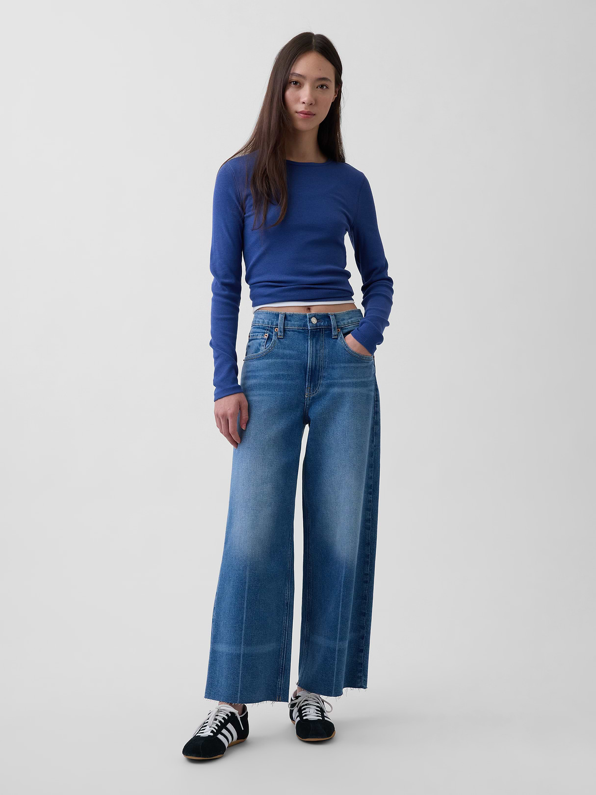 High Rise Stride Wide-Leg Ankle Jeans - Medium indigo