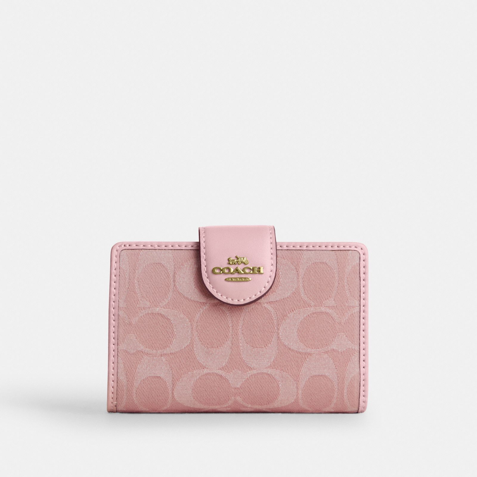 Medium Corner Zip Wallet In Signature Denim - Gold/Light Pink