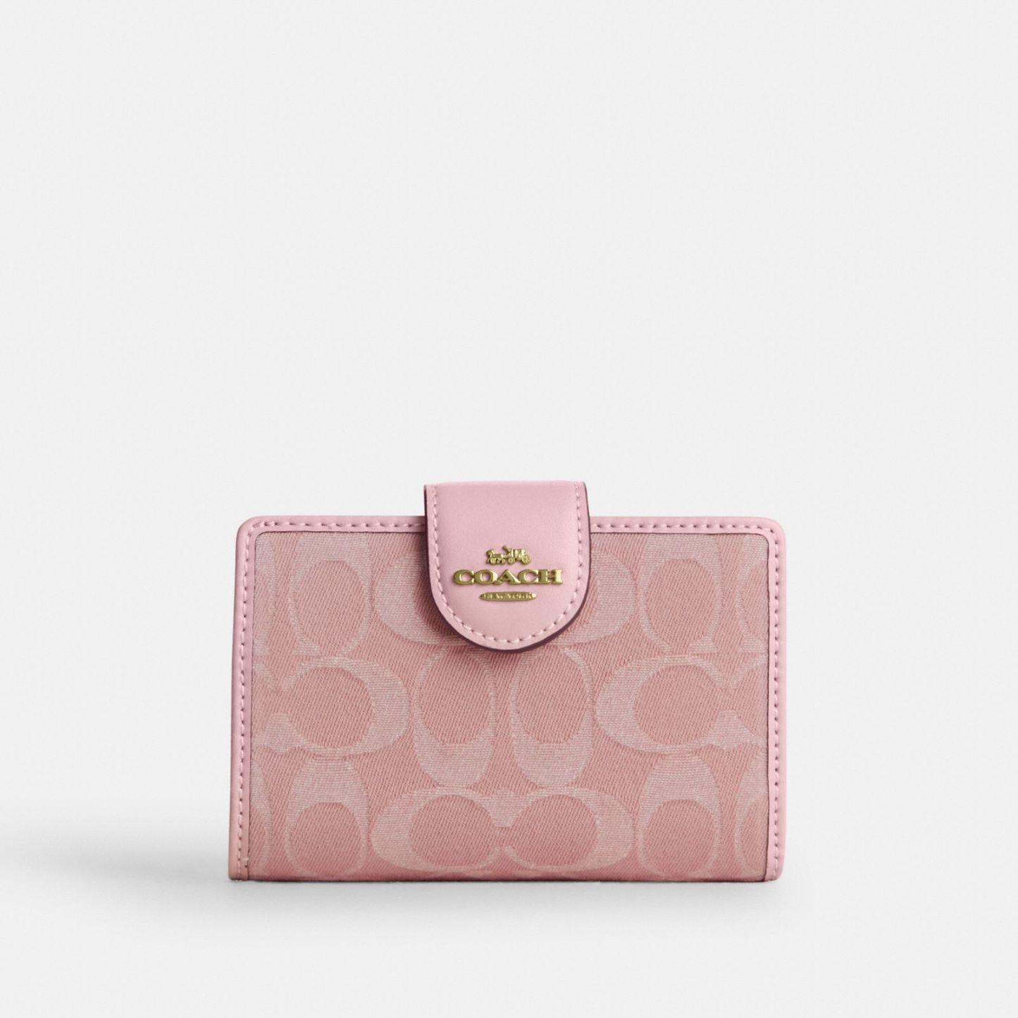 Medium Corner Zip Wallet In Signature Denim - Gold/Light Pink