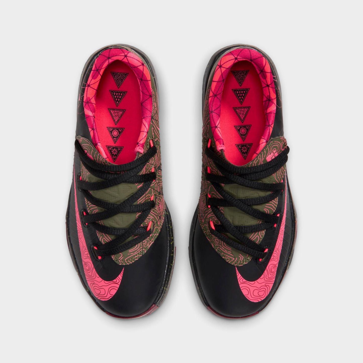 Little Kids' Nithtke KD 6 Basketball Shoes - Black/Atomic Red/Medium Olive/Noble Red - Top view