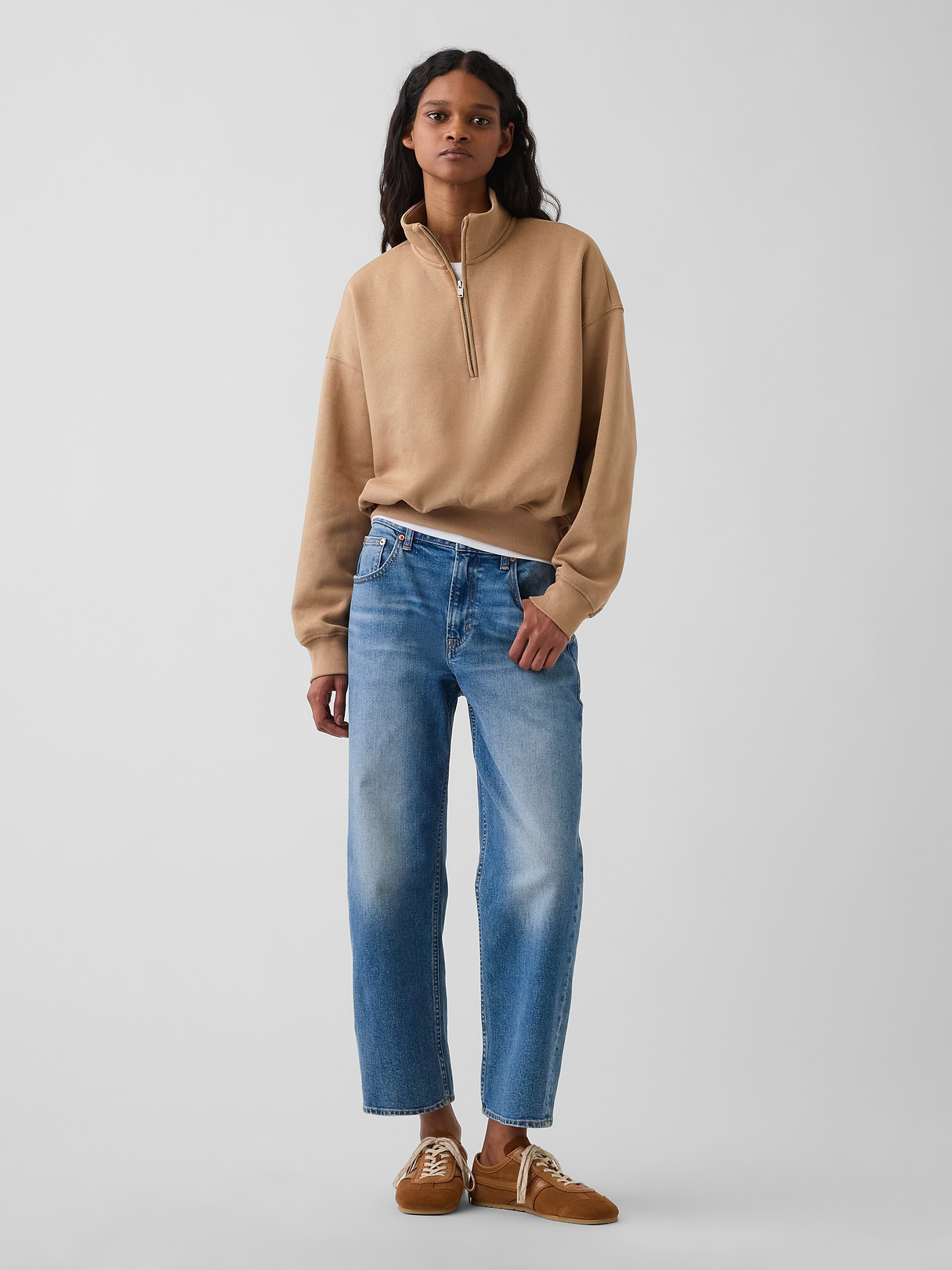 VintageSoft Oversized Half-Zip Wedge Pullover - Camel tan