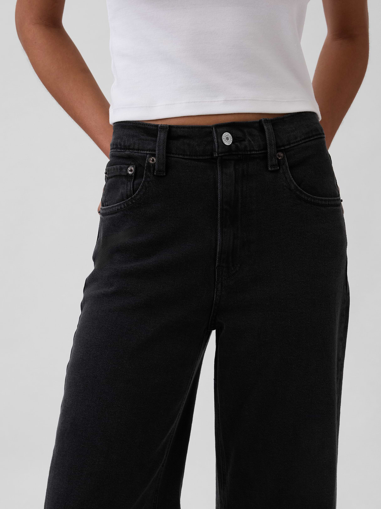 High Rise Stride Wide-Leg Jeans - Washed black