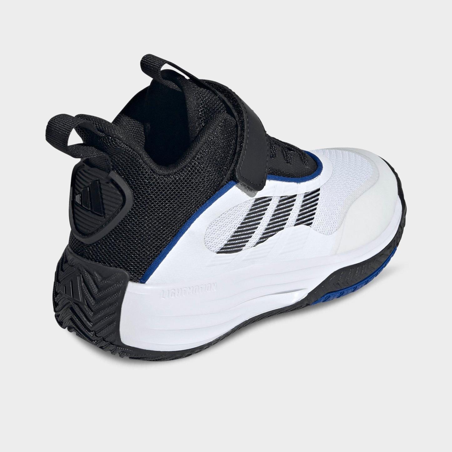 Big Kids' adidas Own The Game 3 Basketball Shoes - Footwear White/Core Black - Back view