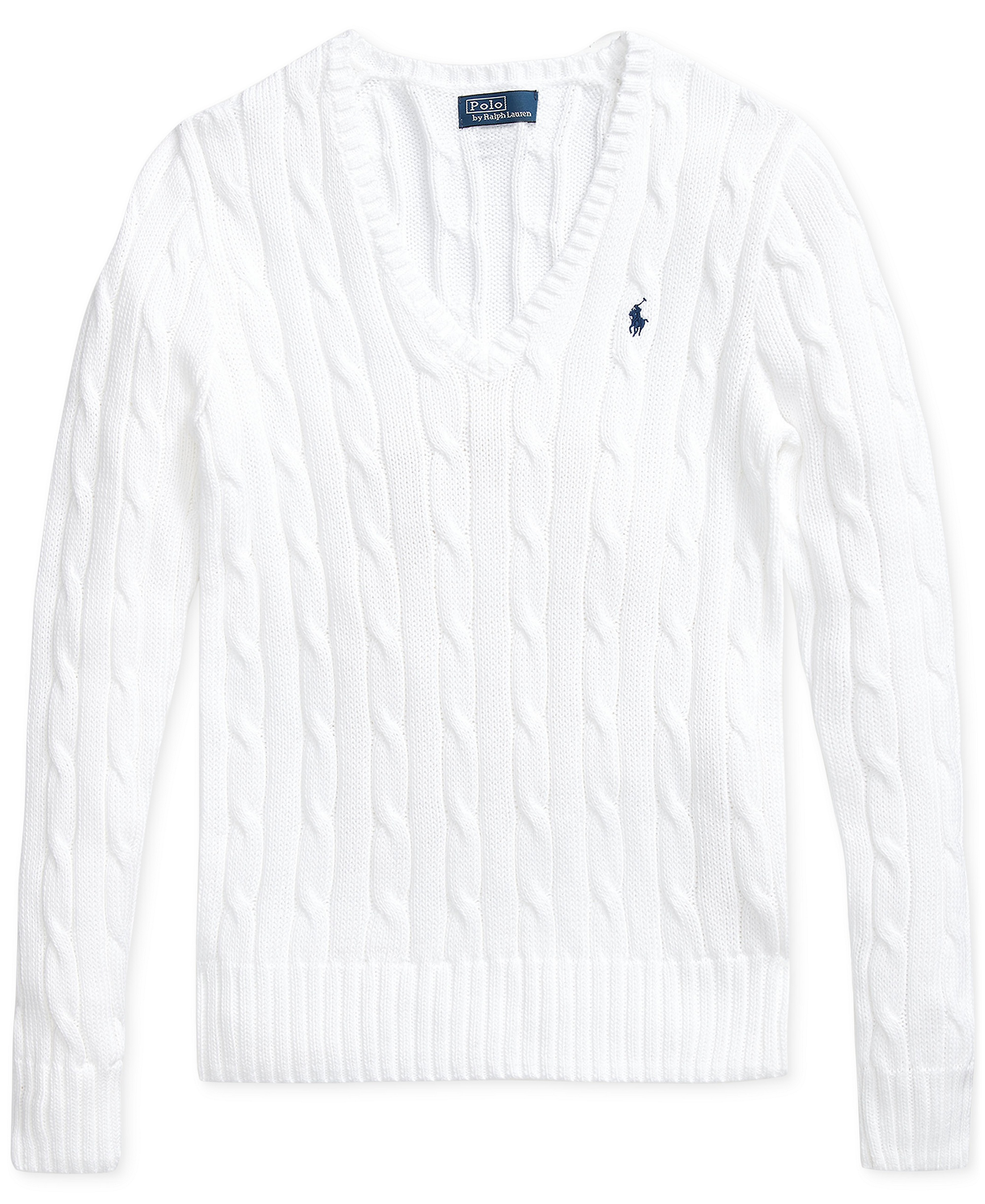 Polo Ralph Lauren Women's Cable-Knit Cotton V-Neck Sweater - White