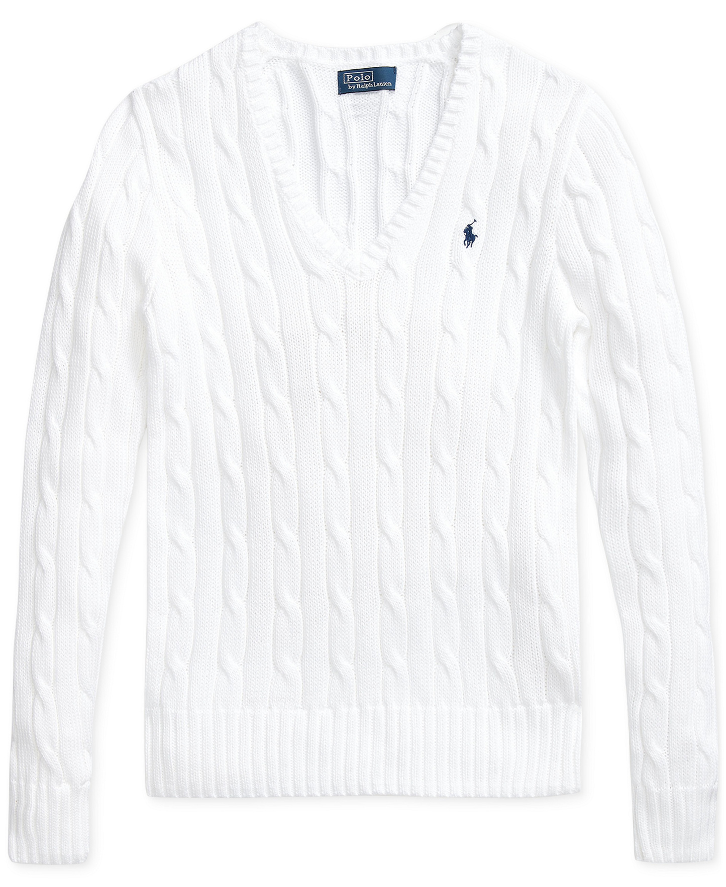 Polo Ralph Lauren Women's Cable-Knit Cotton V-Neck Sweater - White