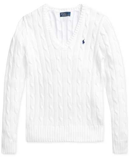 Polo Ralph Lauren Women's Cable-Knit Cotton V-Neck Sweater - White