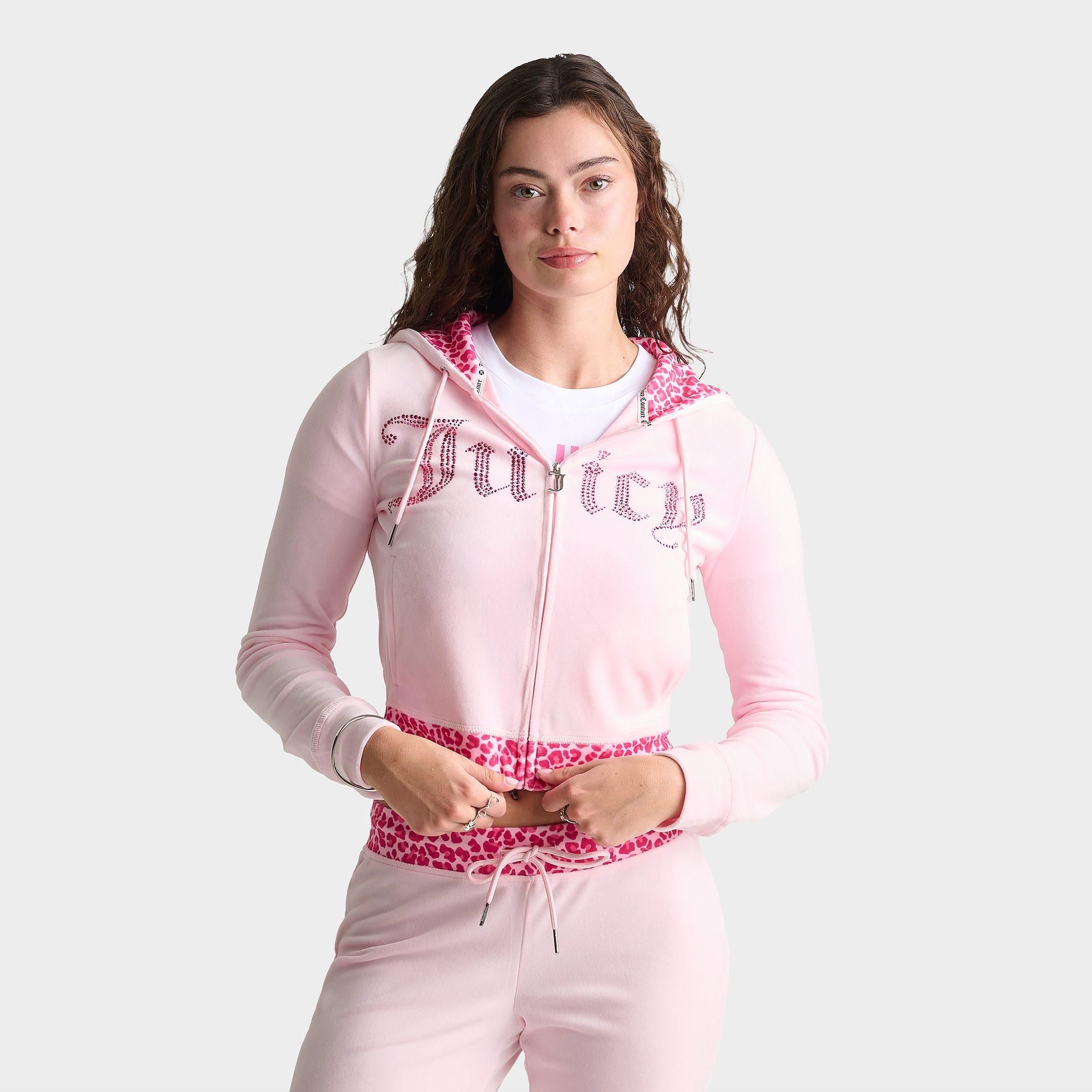 Women's Juicy Couture Bling Front Leopard Print Full-Zip Hoodie - Pink/Leopard