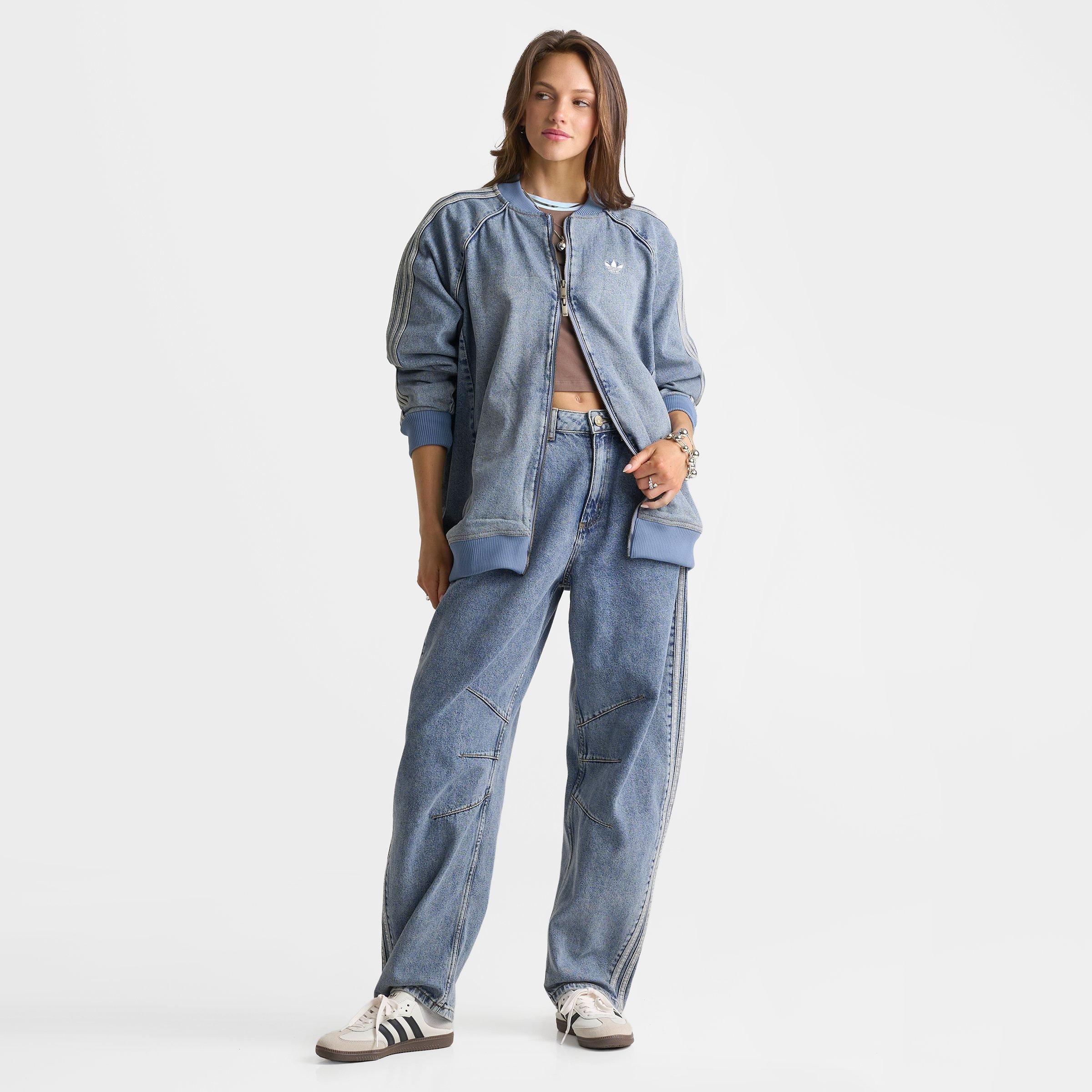 Women's adidas Originals SST Oversized Denim Full-Zip Track Top - Worn Blue Denim
