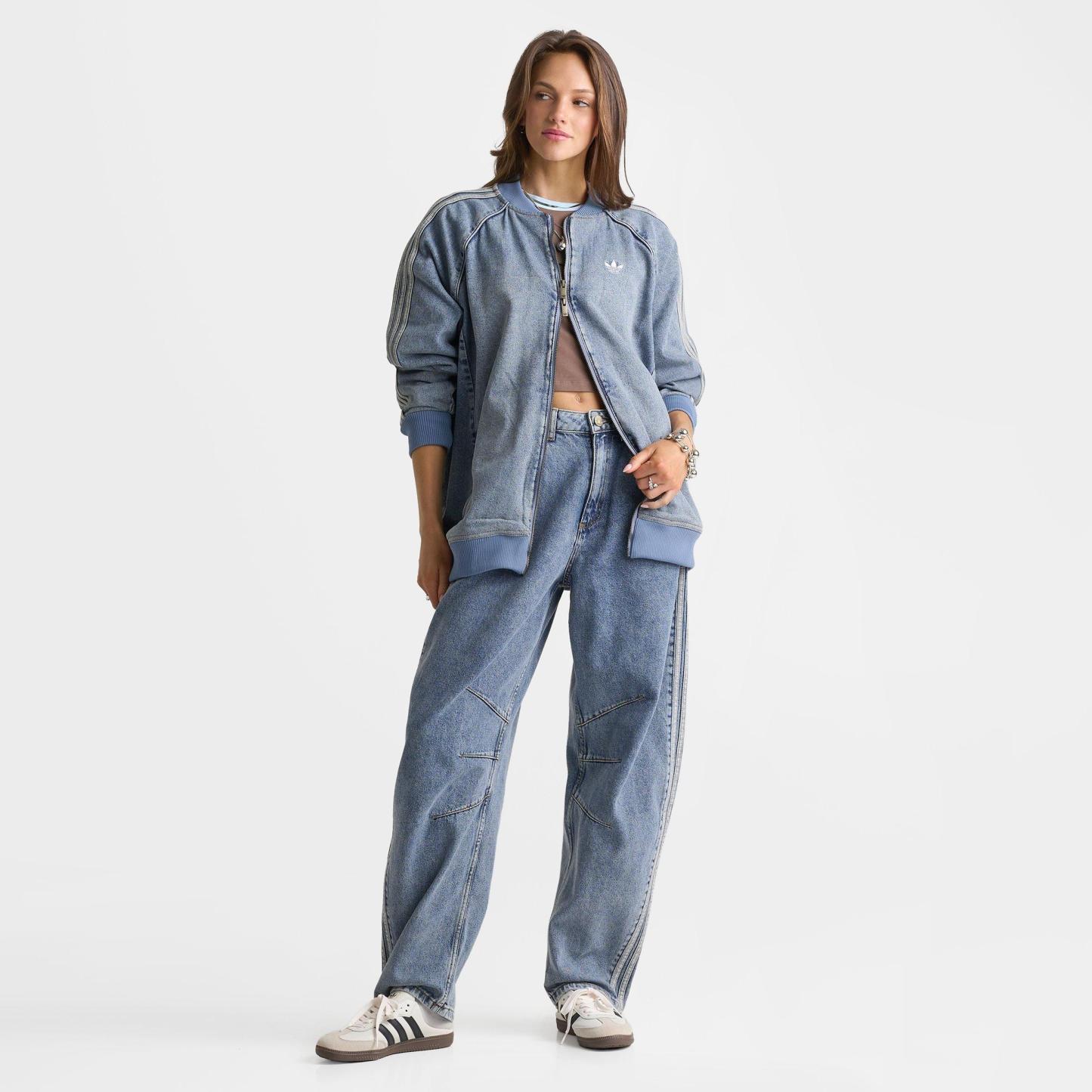 Women's adidas Originals SST Oversized Denim Full-Zip Track Top - Worn Blue Denim