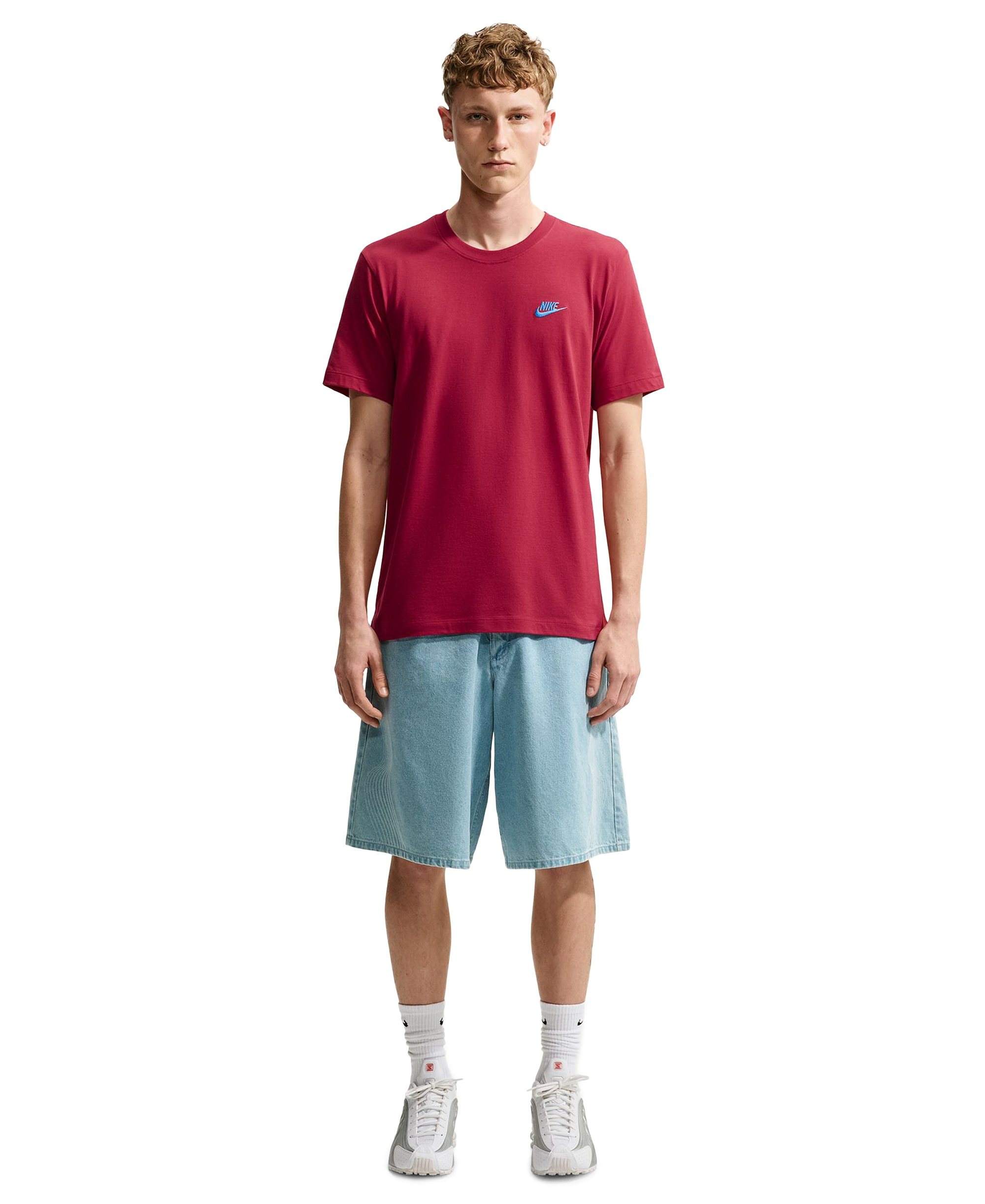 Nike Men's Sportswear Club Crewneck T-Shirt - Tough Red/Football Blue