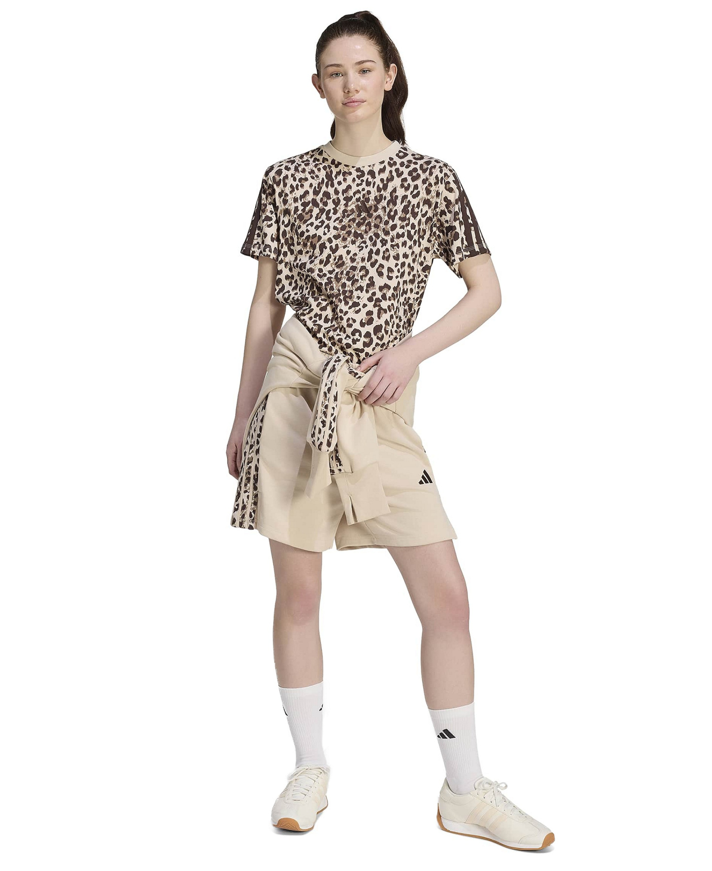 adidas Women's Seasonal Essentials 3-Stripes Printed Shorts - Crystal Linen/Multicolor/Mrystal Linen