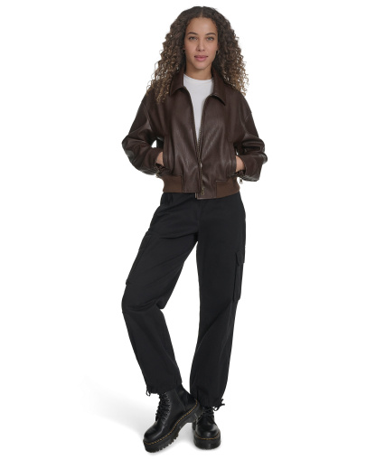 Levi's Women's Faux Leather Lightweight Bomber Jacket - Dark Brown