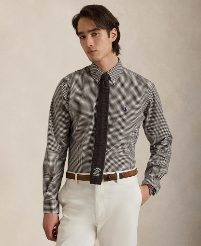 Polo Ralph Lauren Men's Stretch Poplin Shirt - Nutmeg Brown White