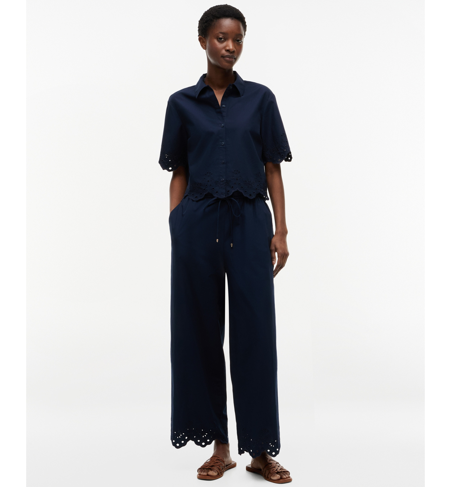 Tommy Hilfiger Women's Broderie Short-Sleeve Cotton Shirt - Dark Night