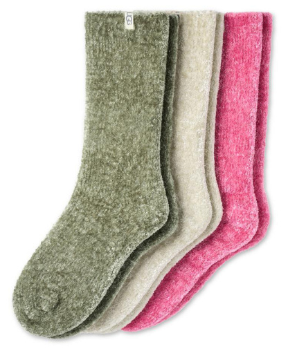 UGG Women's 3-Pack Leda Sparkle Cozy Crew Socks - Vinito / Cream / Ribbon Candy
