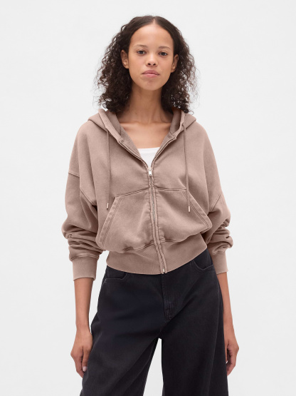 VintageSoft Wedge Zip Hoodie - Plymouth rock brown wash