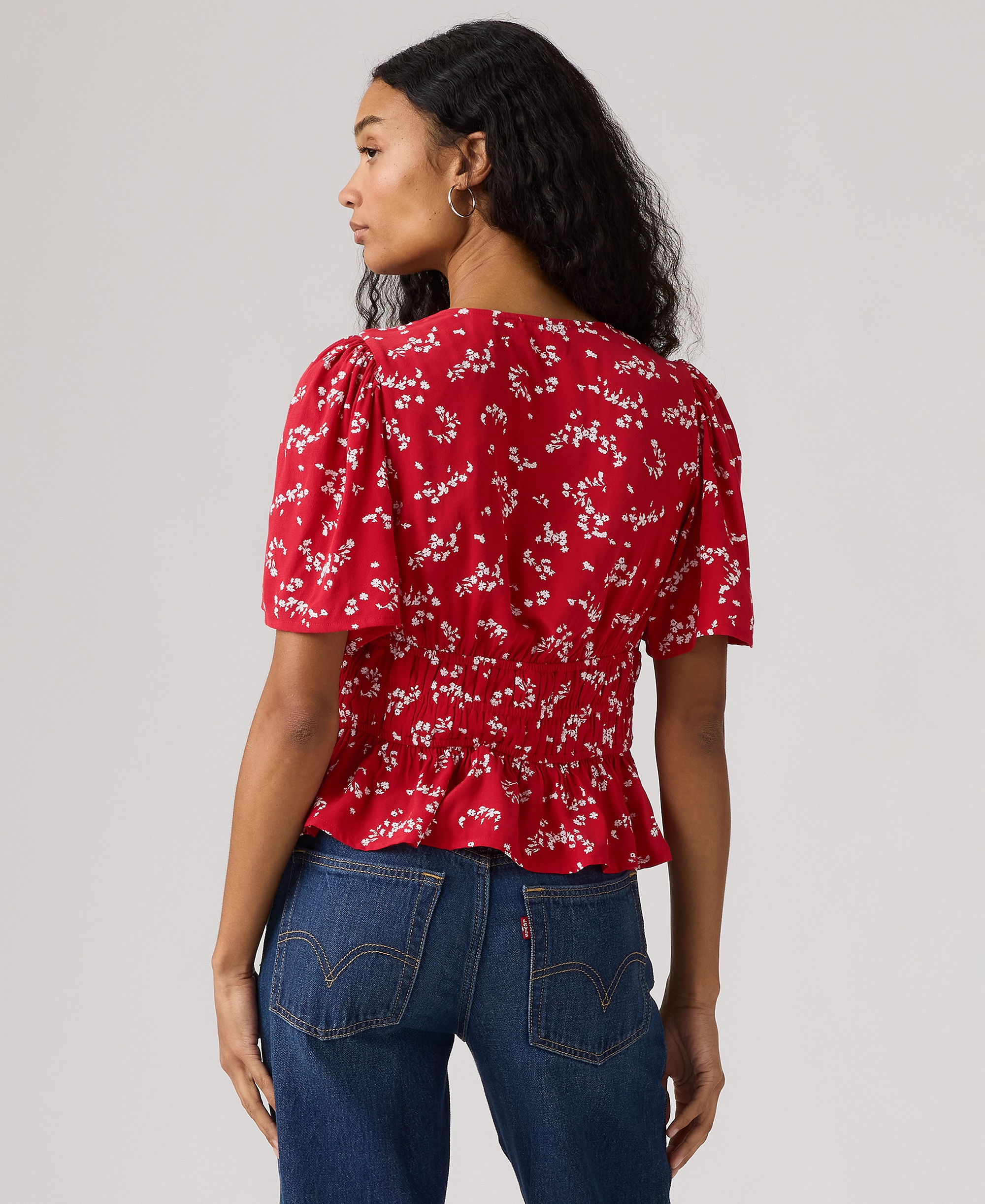Levi's Women's V-Neck Ryan Short-Sleeve Crepe Blouse - Janet Floral Urban Red