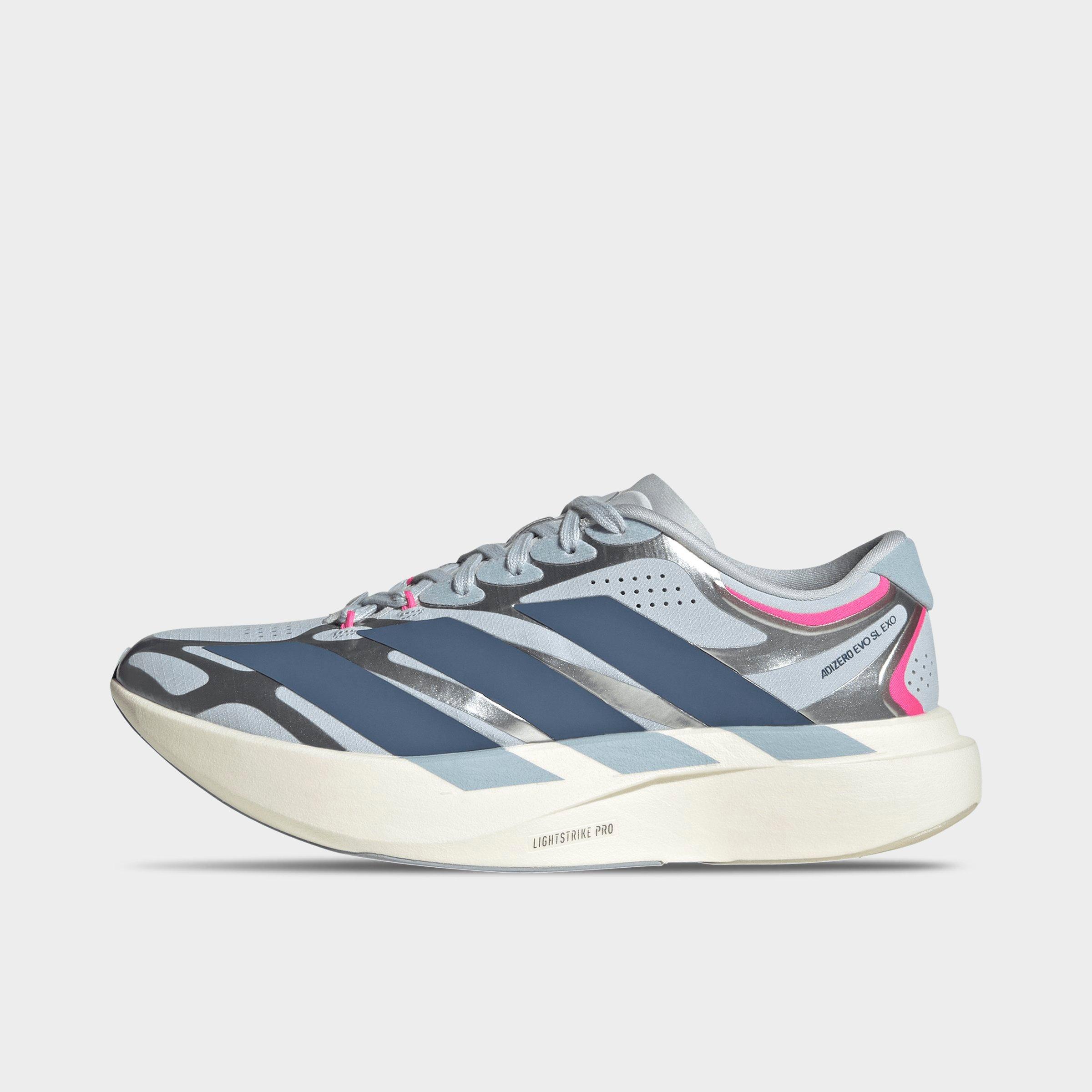 Women's adidas Adizero EVO SL Exo Running Shoes - Part 1 - Halo Blue/Preloved Ink/Silver Metallic - Left shoe facing left. Outside of the shoe.