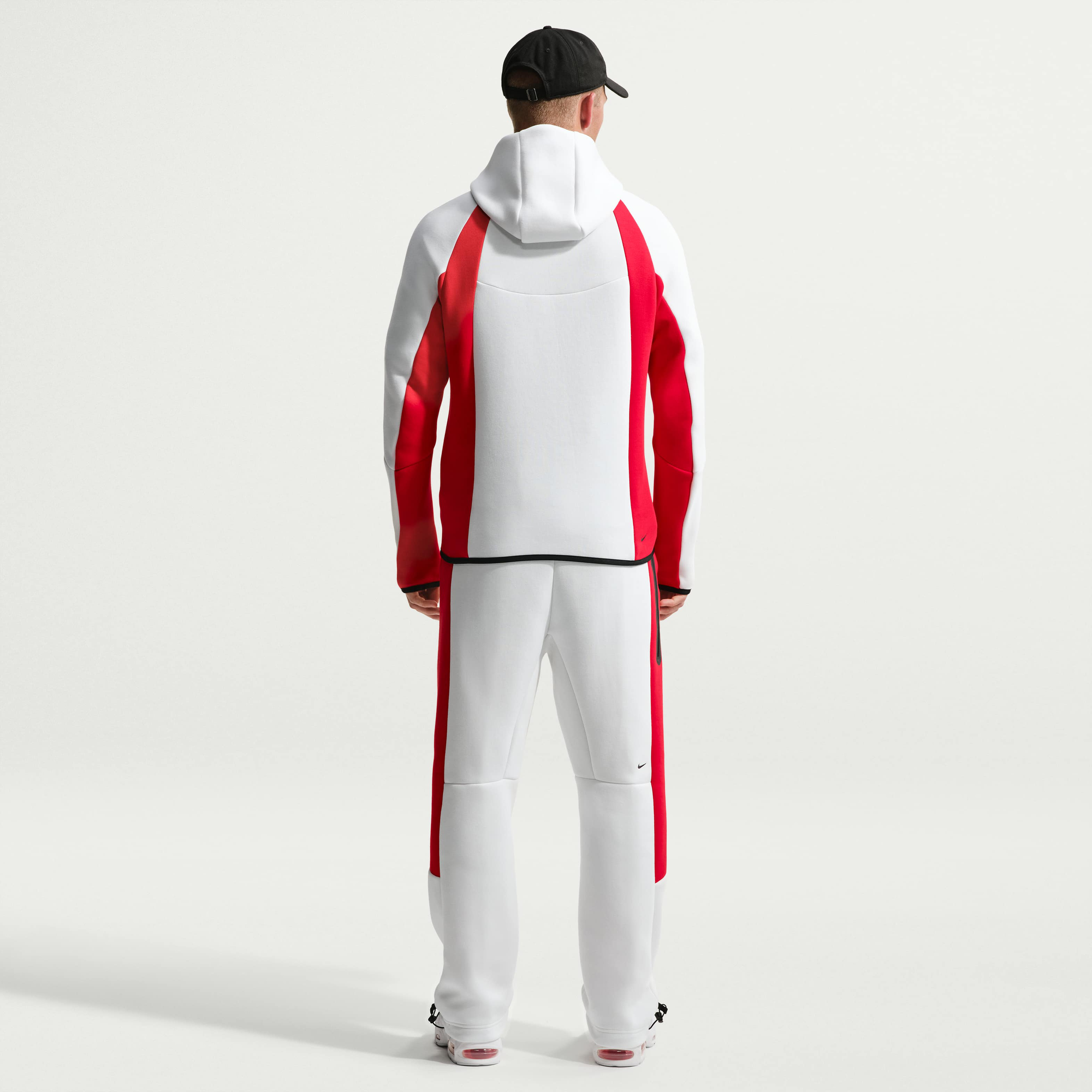 Nike Tech Men's Colour-Block Open-Hem Fleece Trousers - Summit White/University Red/Black