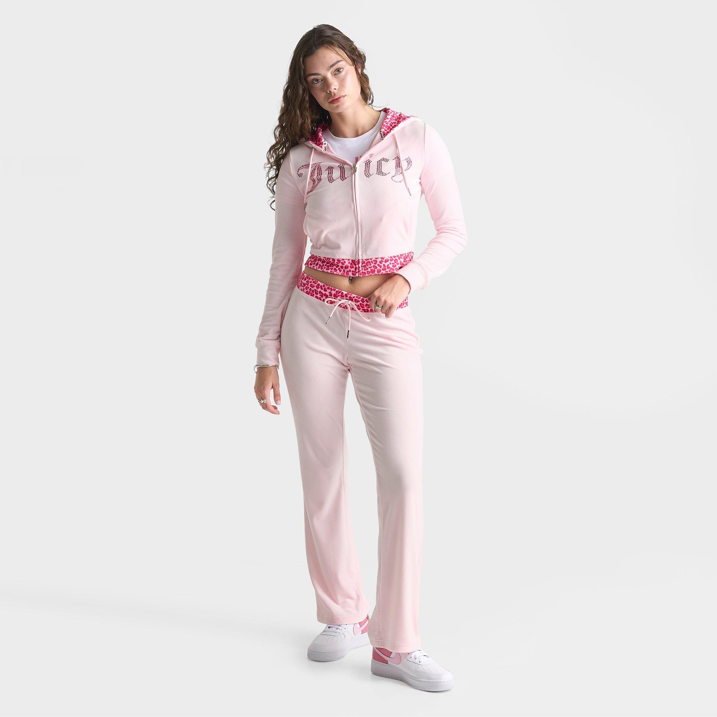 Women's Juicy Couture OG Big Bling Velour Track Pants - Pink/Leopard