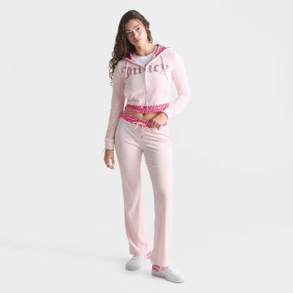 Women's Juicy Couture OG Big Bling Velour Track Pants - Pink/Leopard
