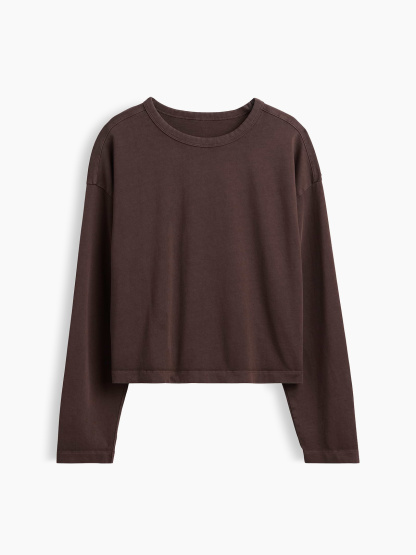 Knit Oversized Crop T-Shirt - Terra brown