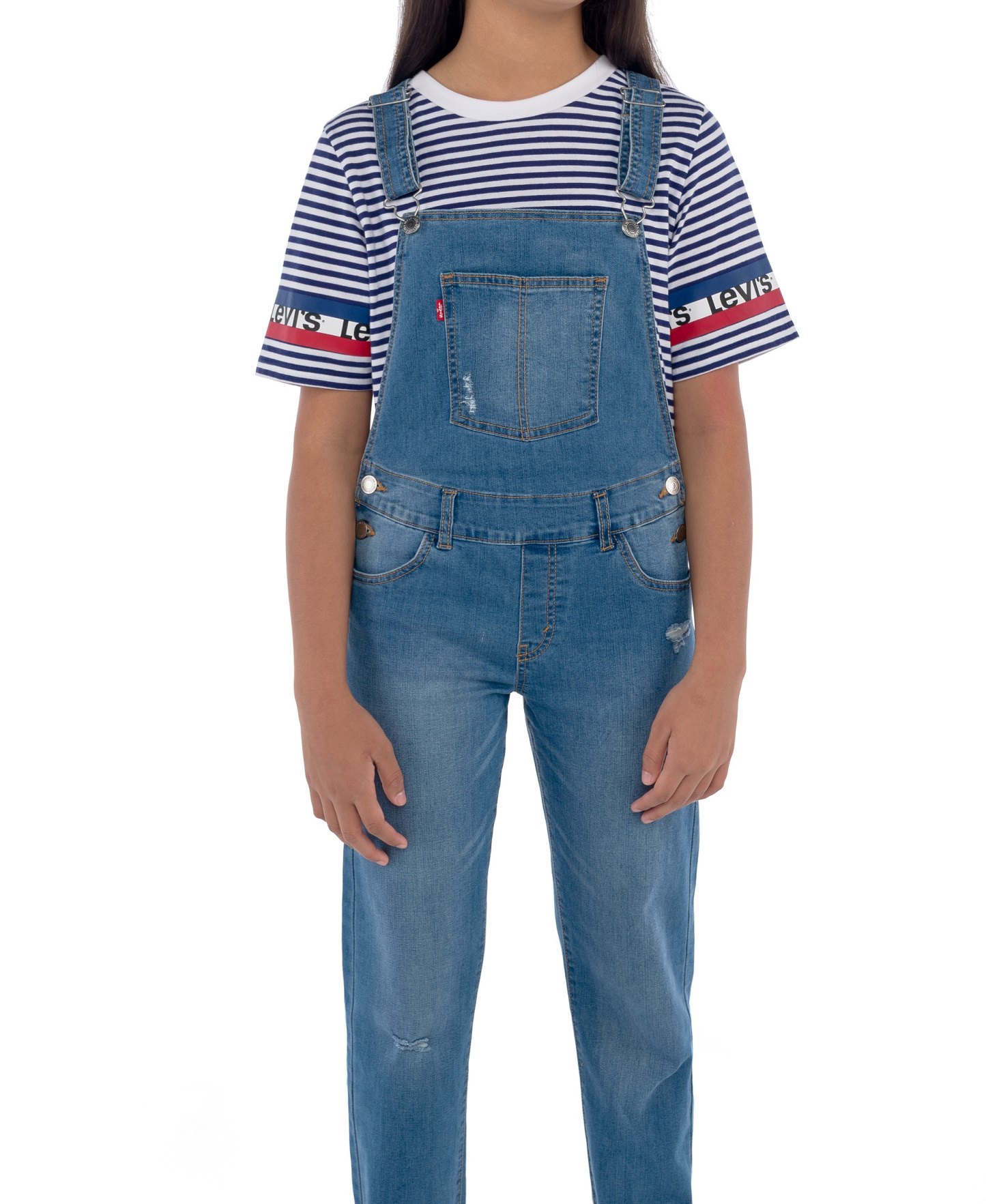 Levi's Big Girls Adjustable Waistband Girlfriend Denim Overalls - 452 C SKY
