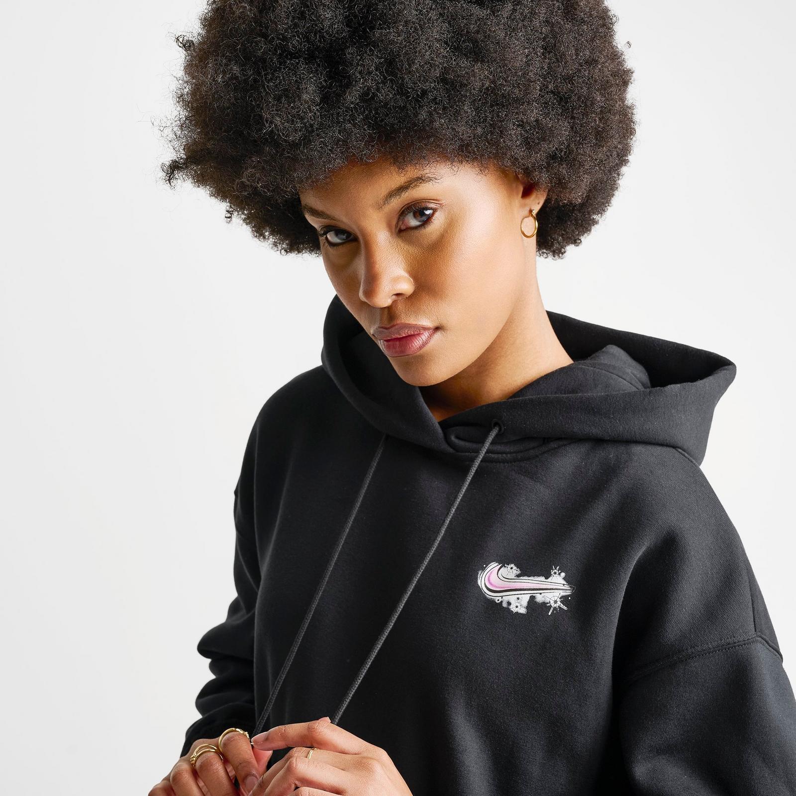 Women's Nike Sportswear Phoenix Fleece Airbrushed Oversized Pullover Hoodie - Black/Light Magenta