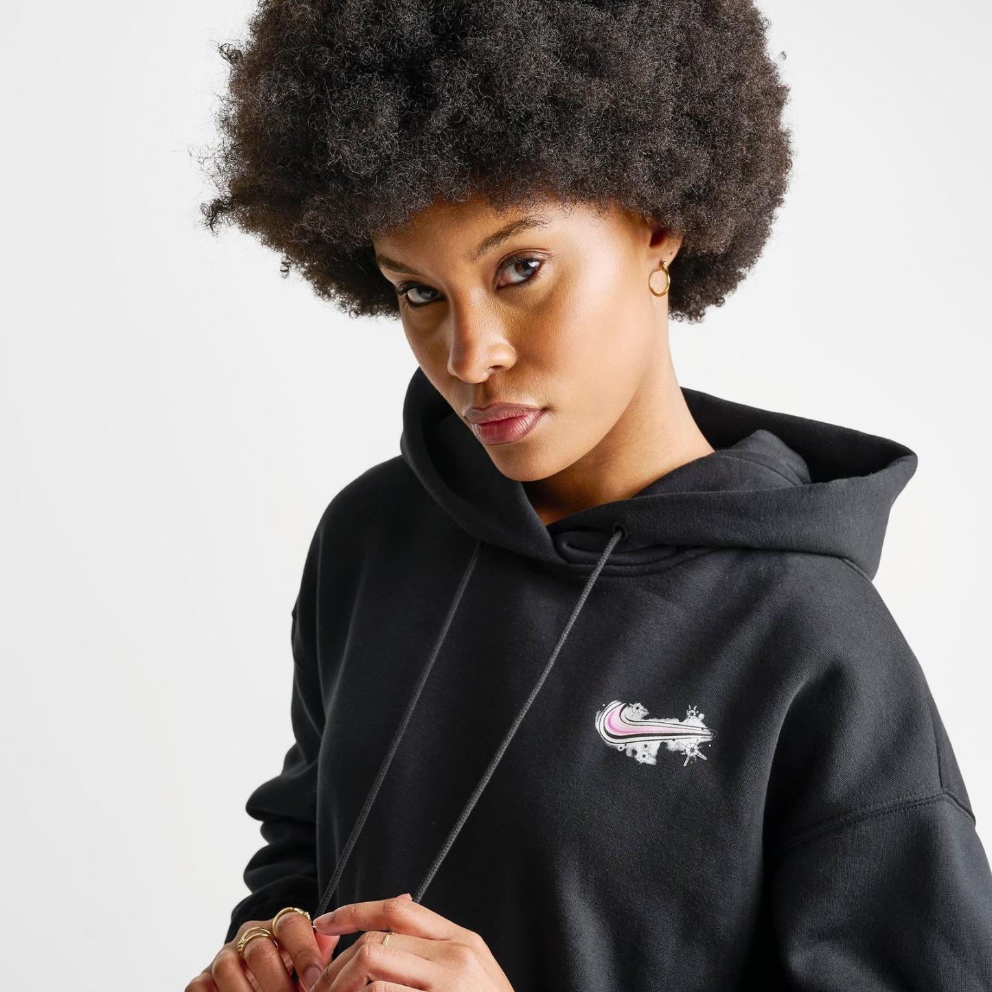 Women's Nike Sportswear Phoenix Fleece Airbrushed Oversized Pullover Hoodie - Black/Light Magenta