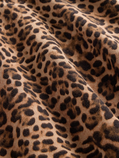 VintageSoft Crop Logo Hoodie - Leopard brown logo