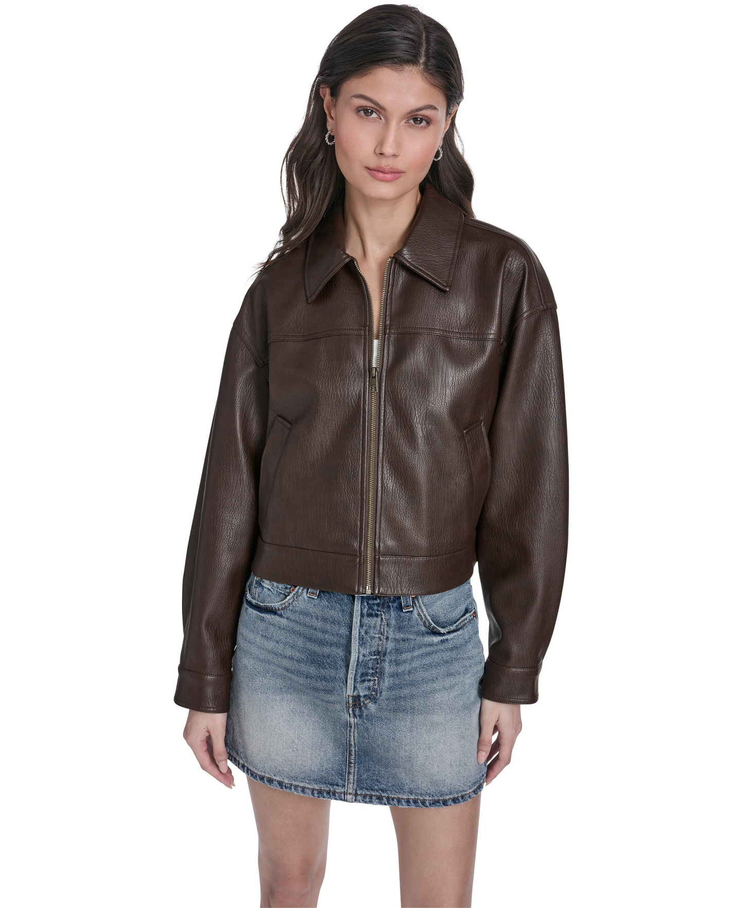 Levi's Women's Laydown Collar Zip-Front Jacket - Dark Brown