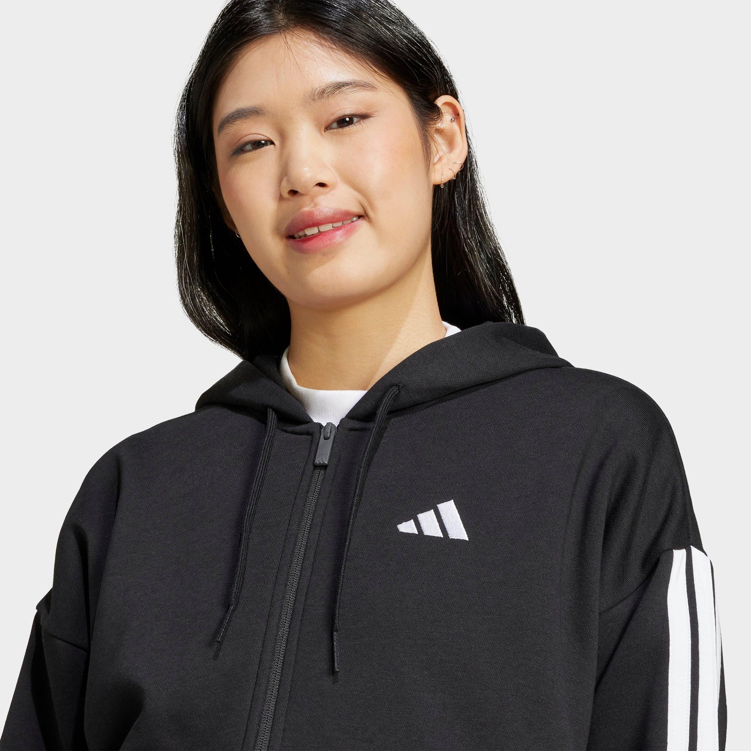 Women's adidas Essentials 3-Stripes Fleece Full-Zip Hoodie - Black/White
