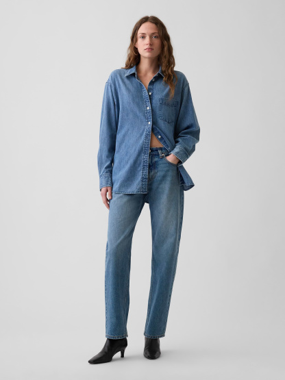 Mid Rise Straight Taper Jeans - Medium wash