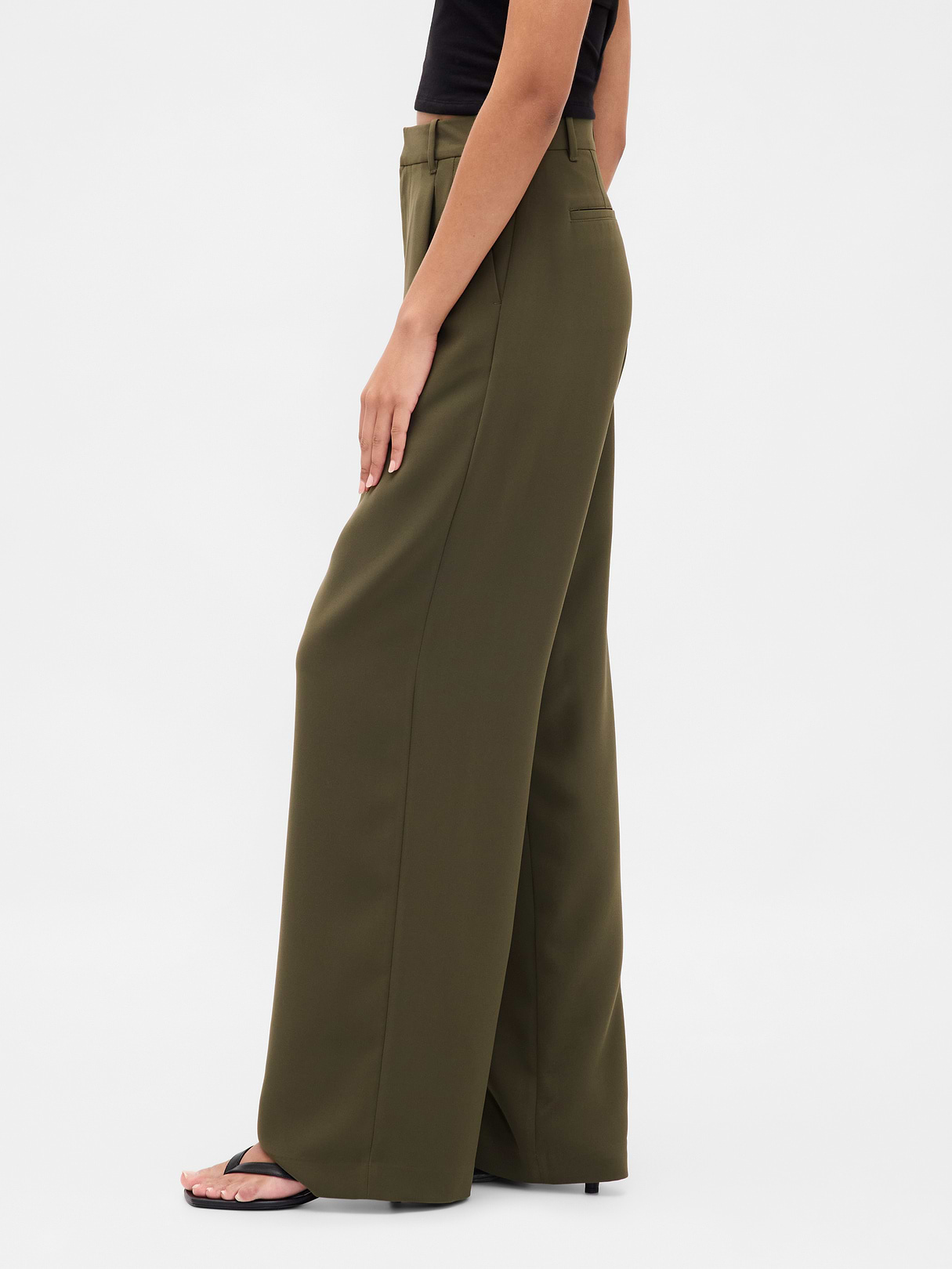 365 High Rise Pleated Trousers - Black moss green