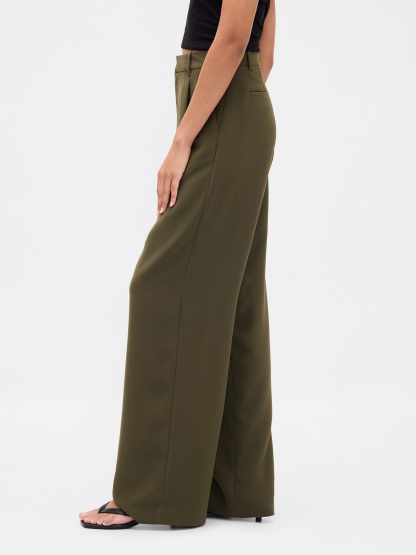 365 High Rise Pleated Trousers - Black moss green