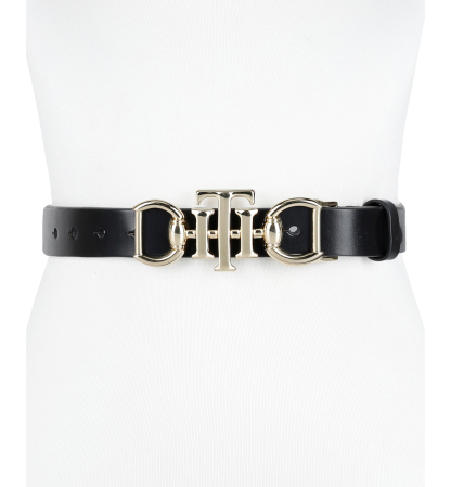 Tommy Hilfiger Women's Skinny Double Ended Horsebit Buckle Dress Casual Belt - Black