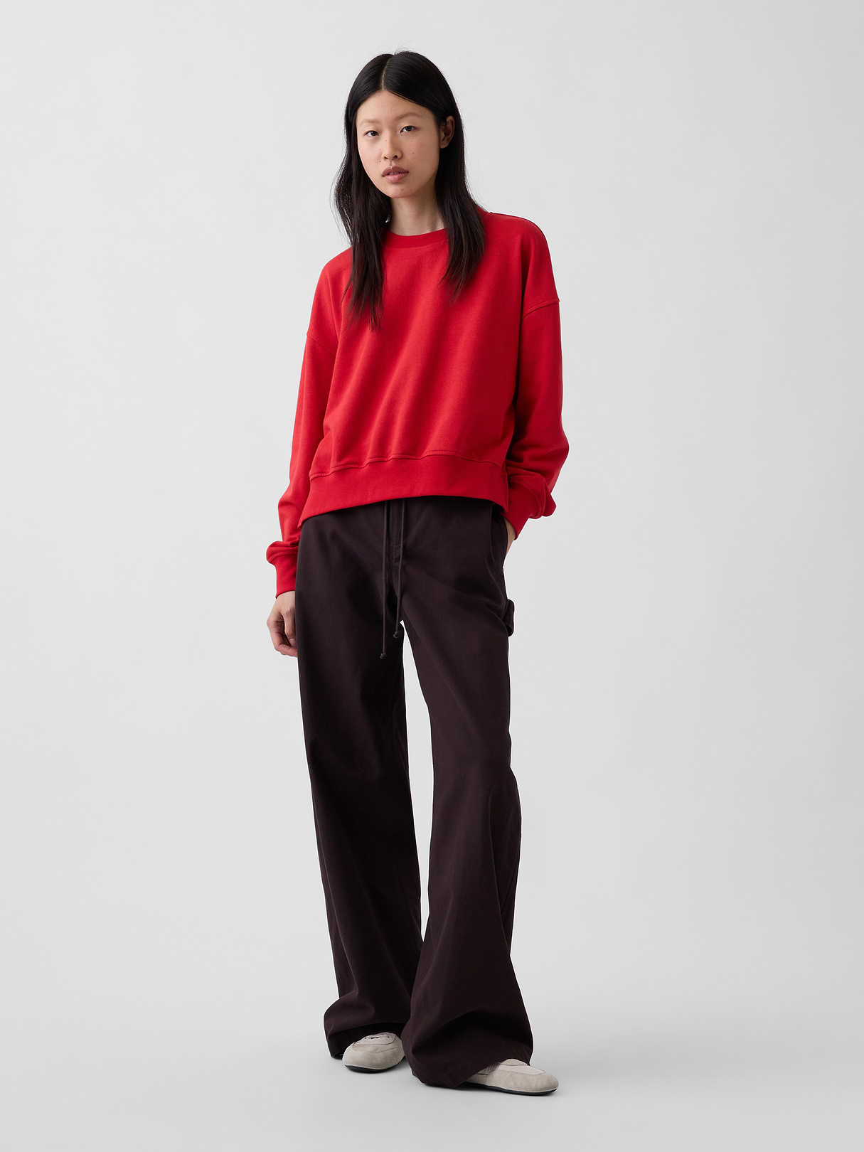 VintageSoft Terry Oversized Wedge Side-Slit Sweatshirt - Red